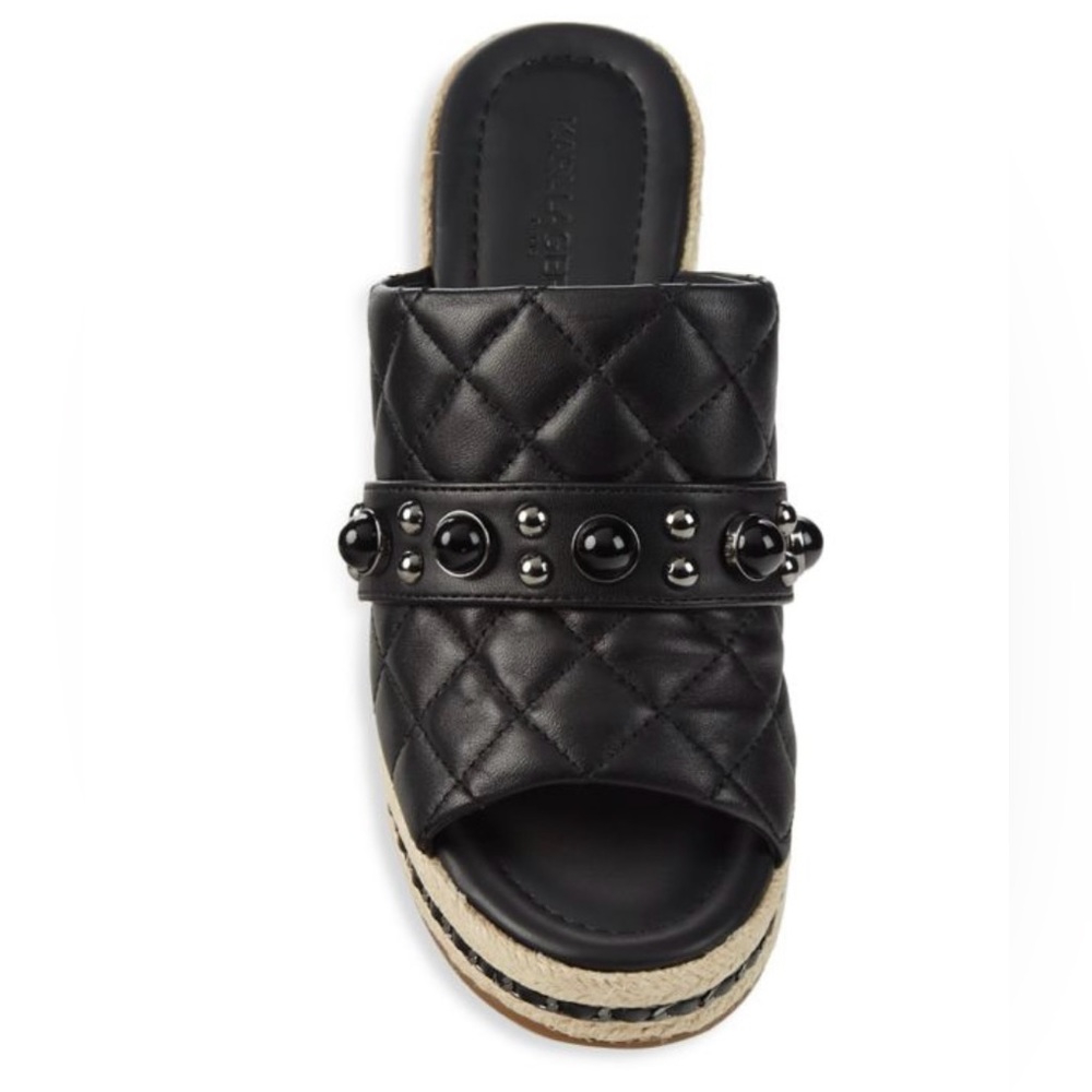 KARL LAGERFELD PARIS Camela Leather Wedge Sandals Black - Picture 2 of 4